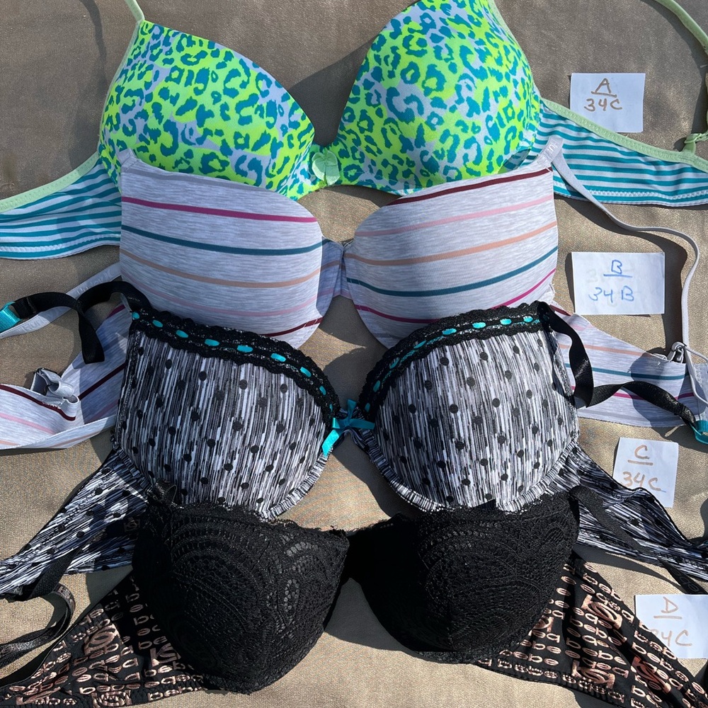 Colorful  Patterned and Black Push-Up Bras Size 34C